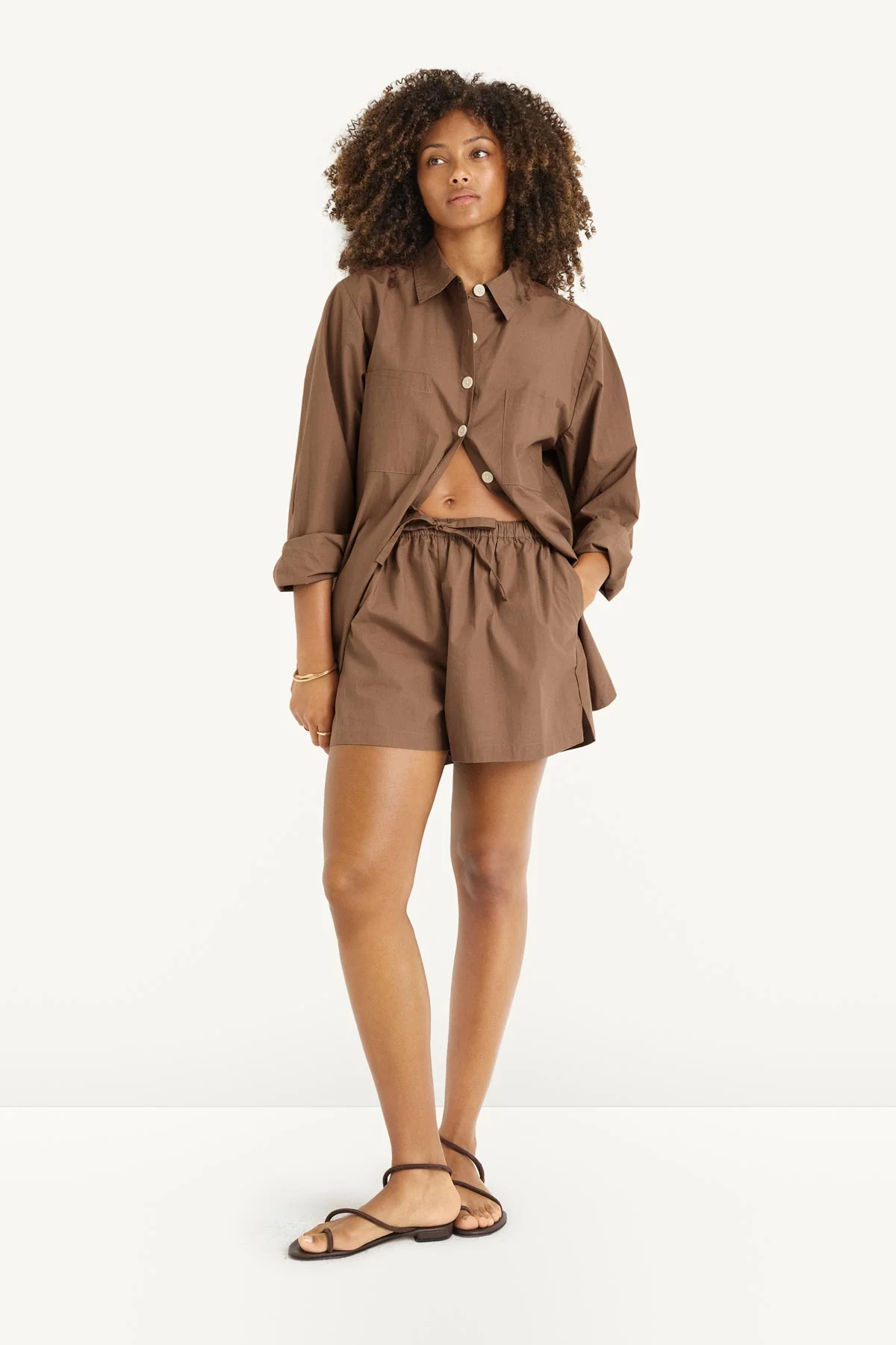 Nadia Shirt - Sand Cotton Poplin