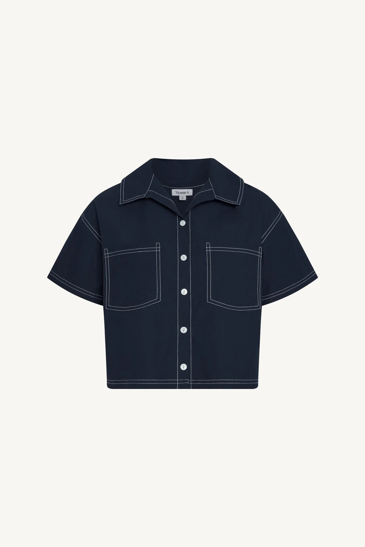 Ashley Cropped Shirt - Midnight Cotton Poplin