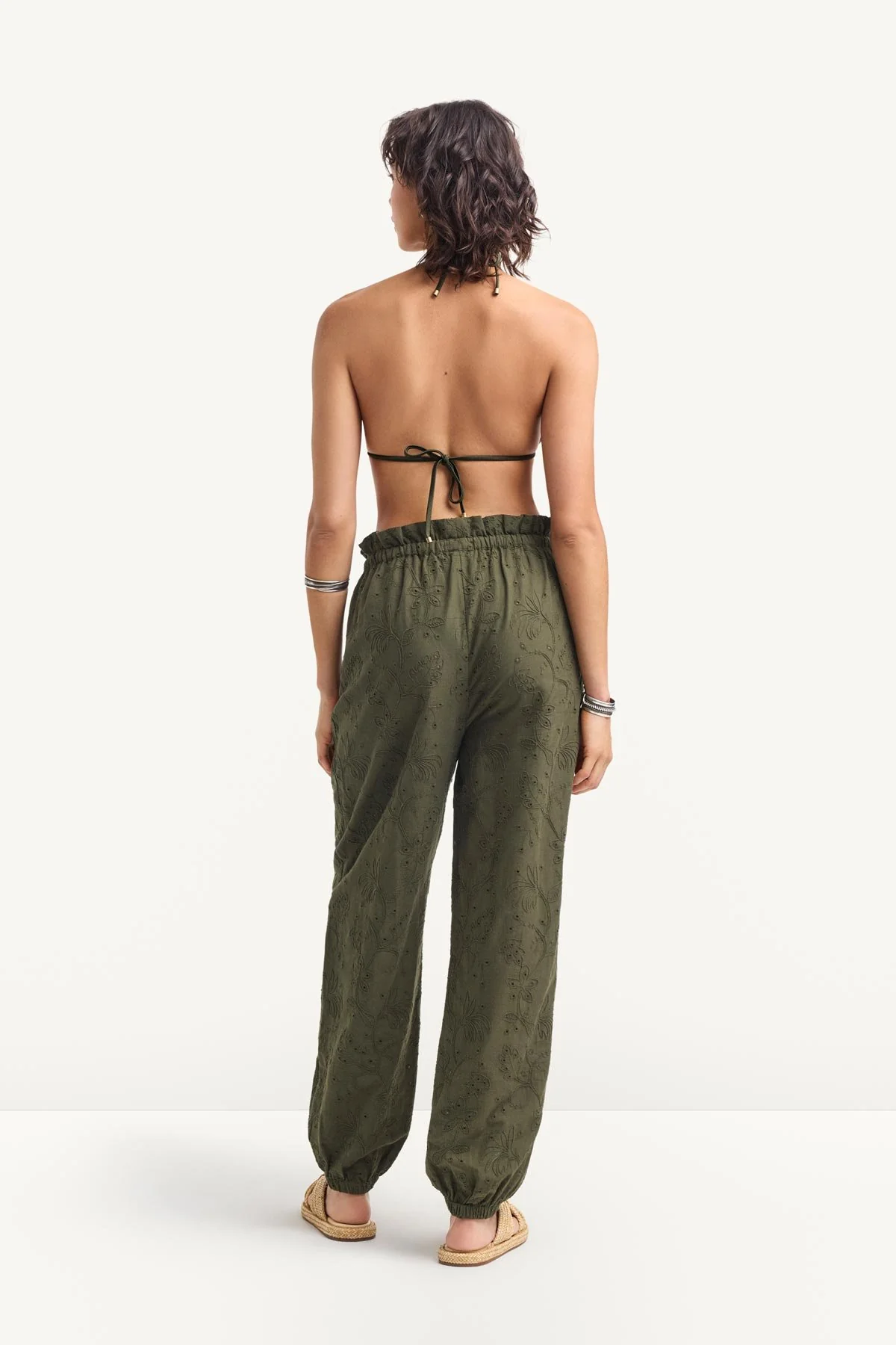 Faye Pant - Olive Tropical Eyelet