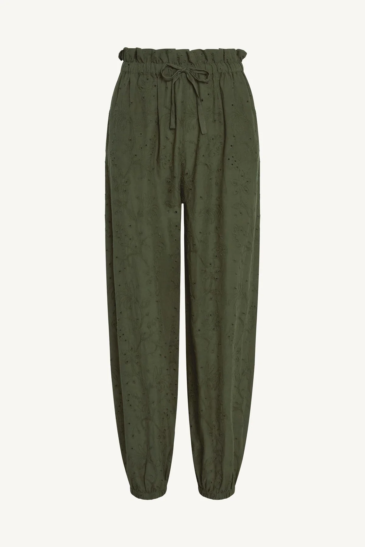 Faye Pant - Olive Tropical Eyelet