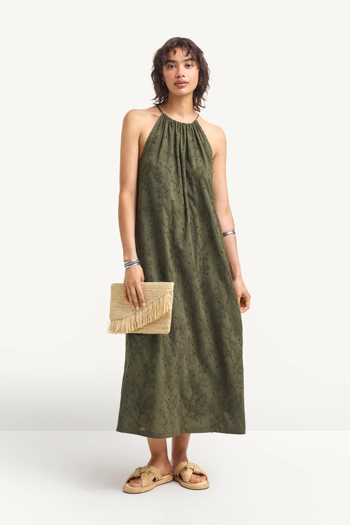 1480-alora-high-neck-dress-olive-tropical-eyelet-1.webp Alora High Neck Dress - Olive Tropical Eyelet