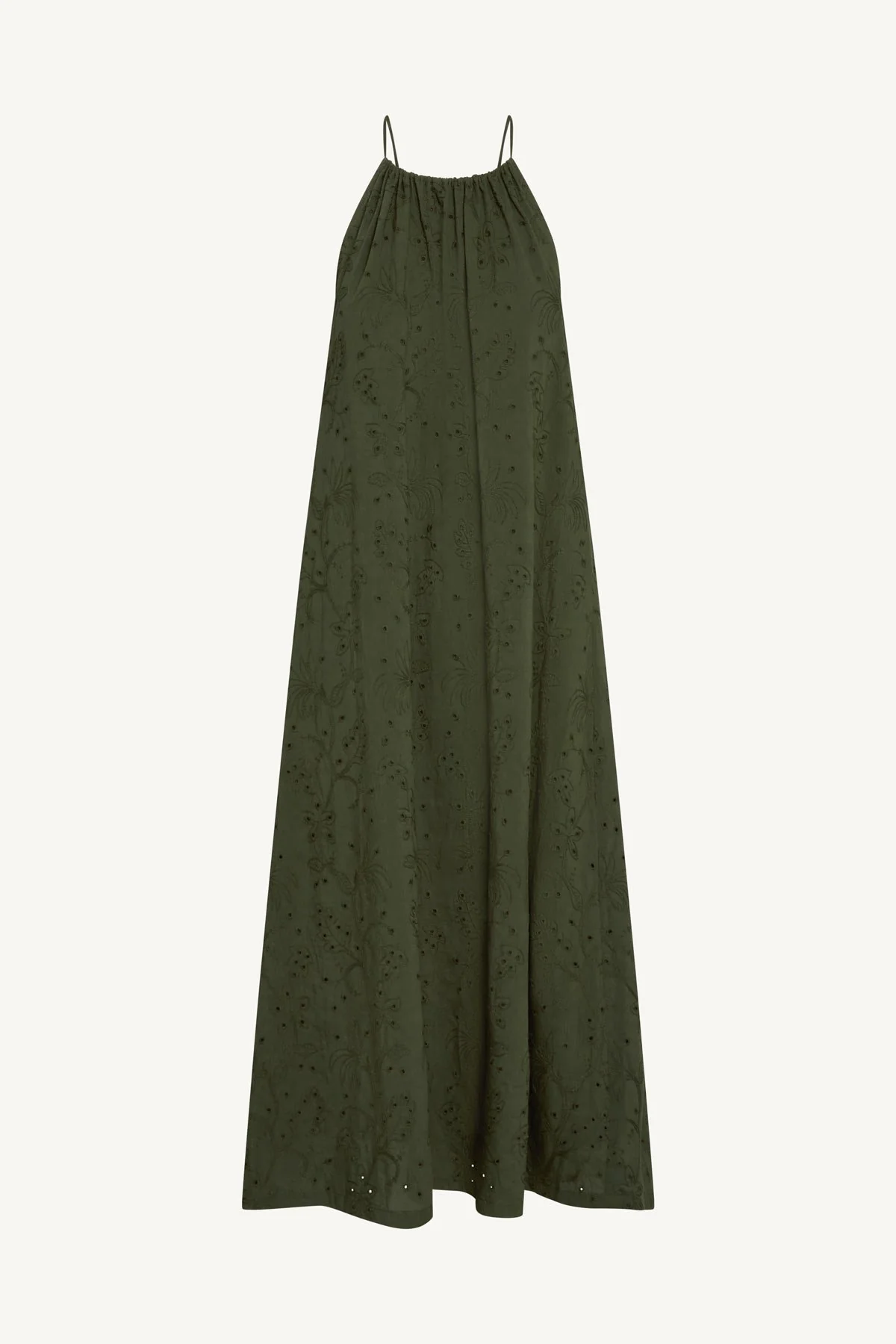 Alora High Neck Dress - Olive Tropical Eyelet