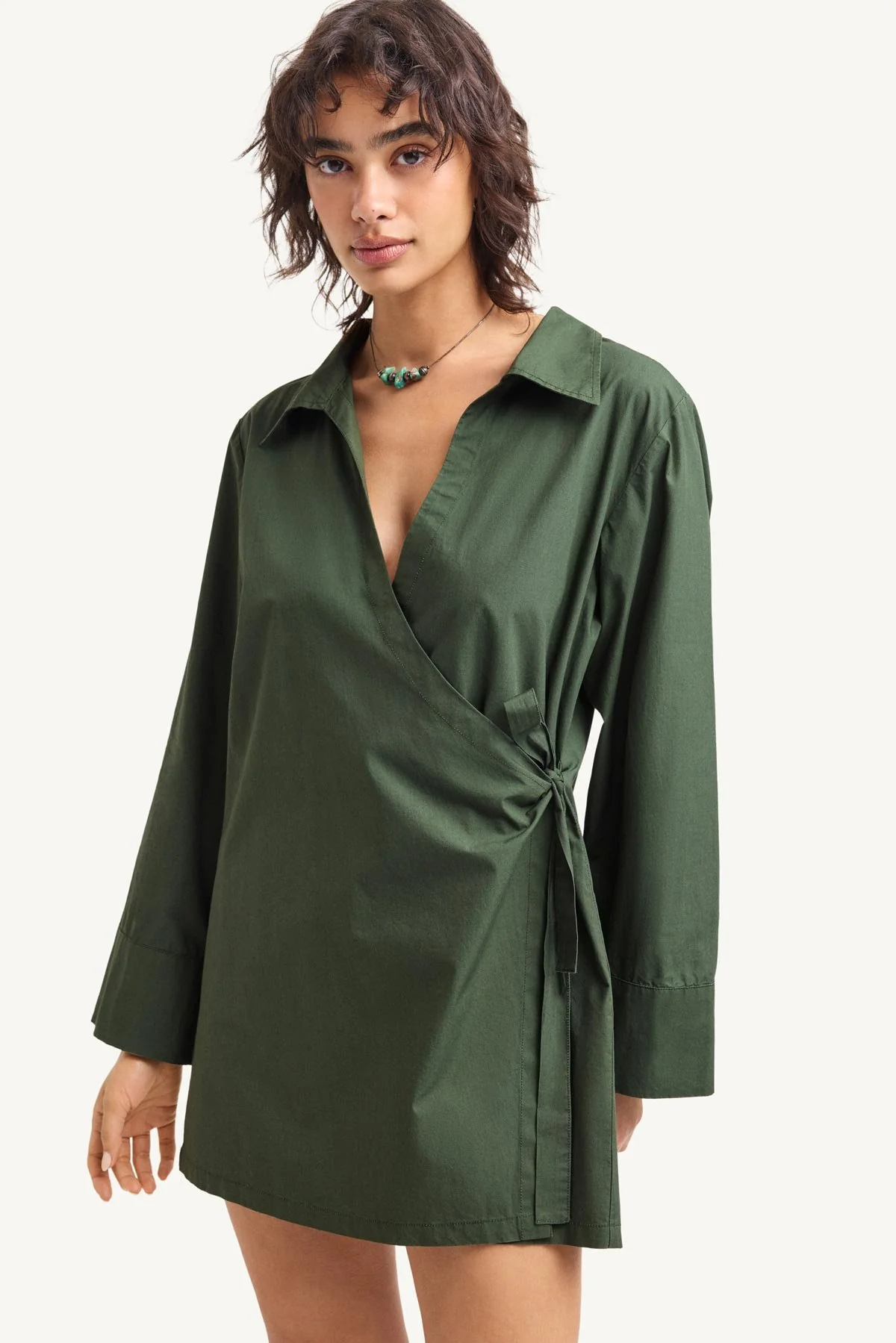 Elodie Wrap Dress - Forest Cotton Poplin
