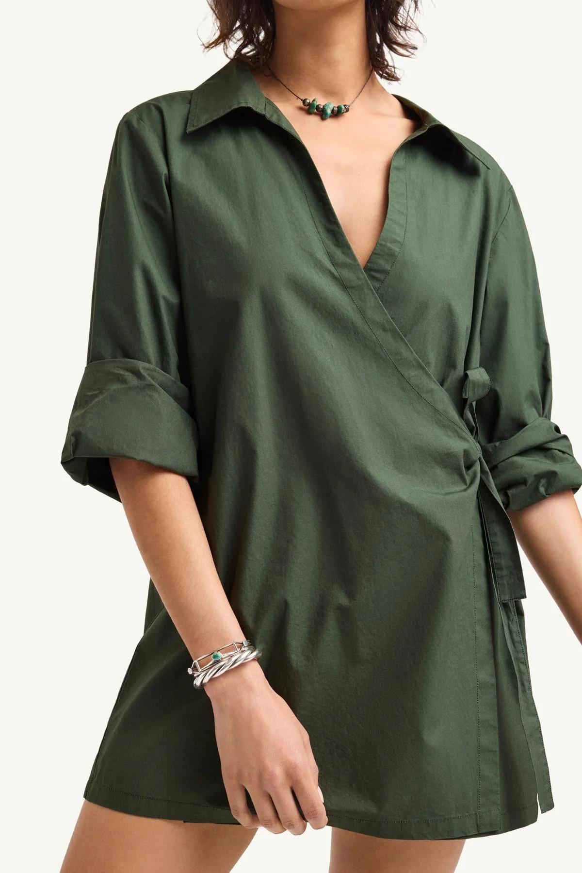 Elodie Wrap Dress - Forest Cotton Poplin