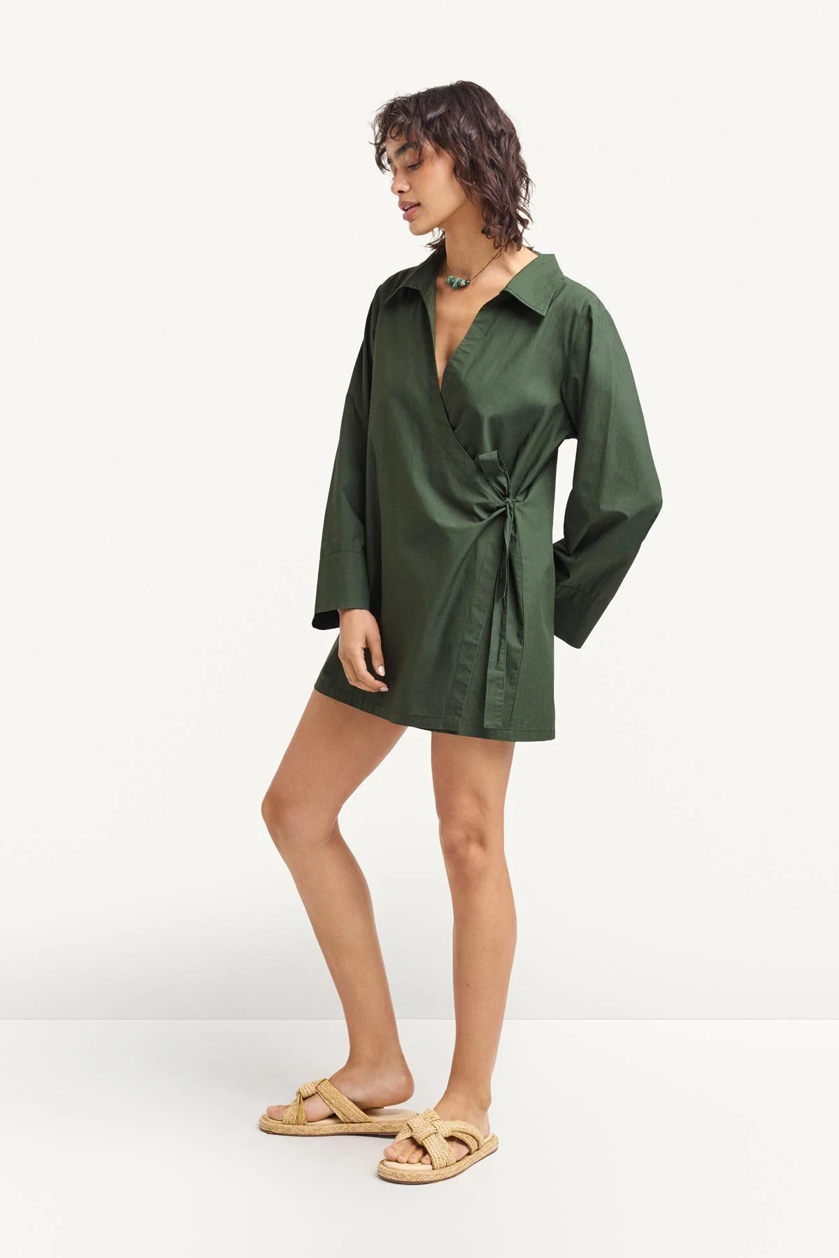 Elodie Wrap Dress - Forest Cotton Poplin