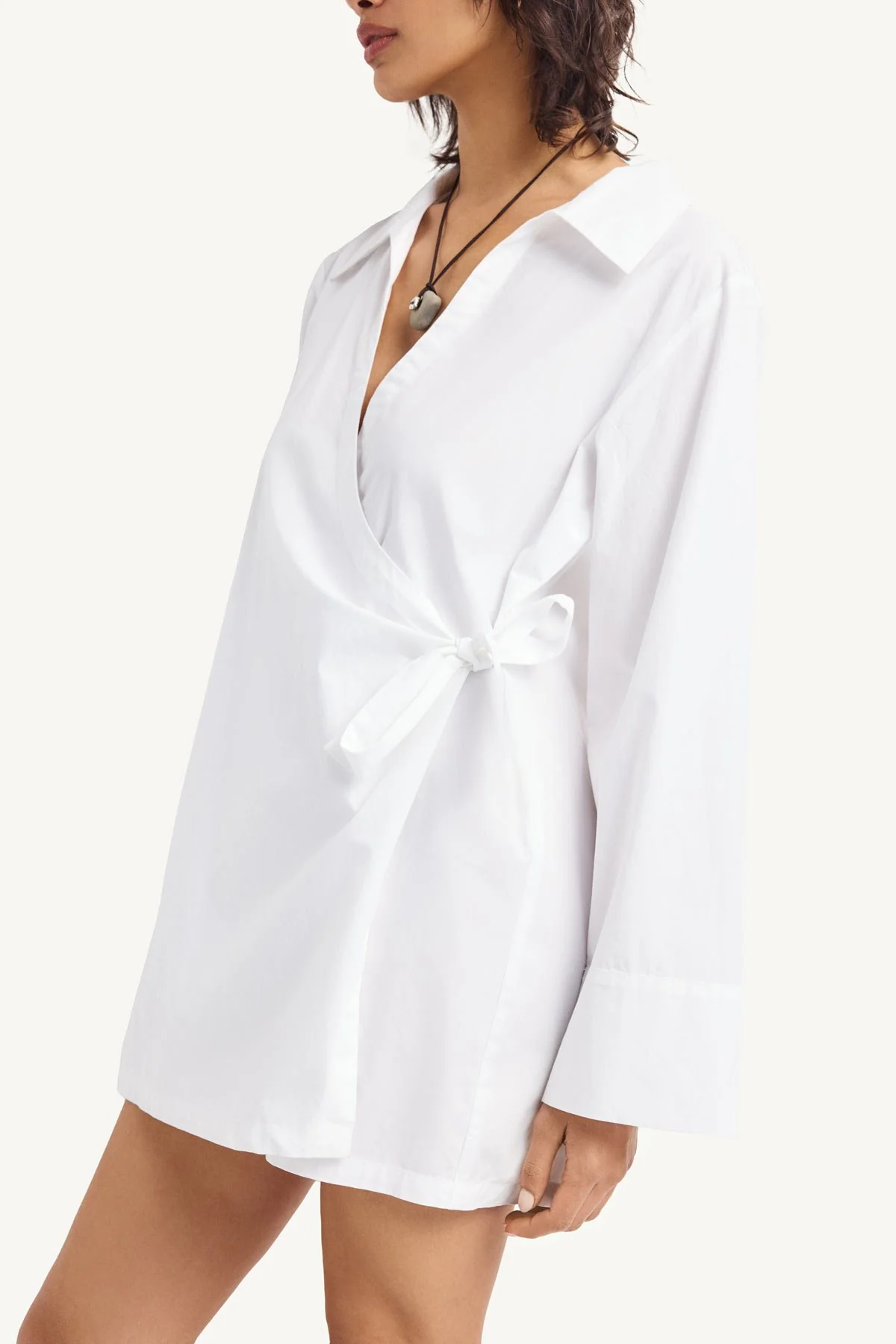 Elodie Wrap Dress - White Cotton Poplin