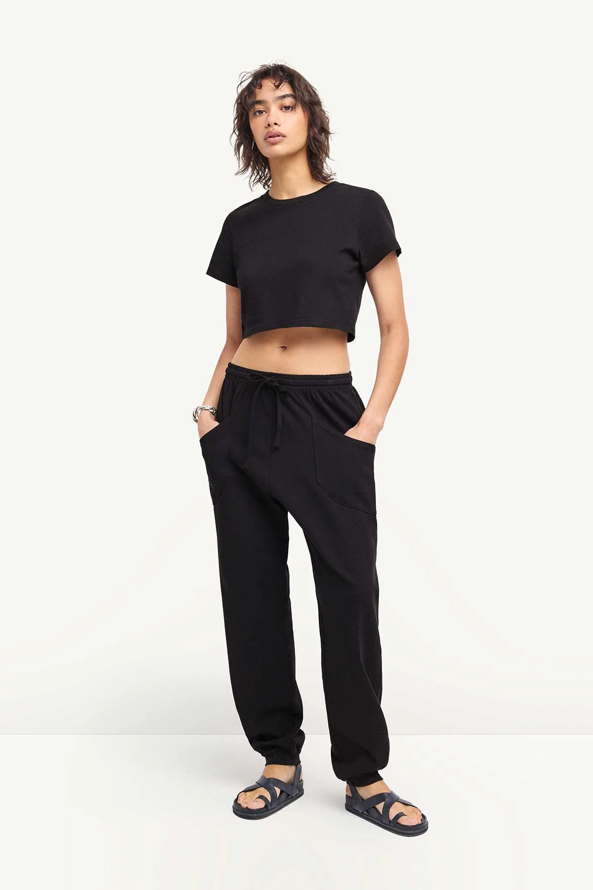 Coast Fitted Crop Shirt - Black Cotton Jersey