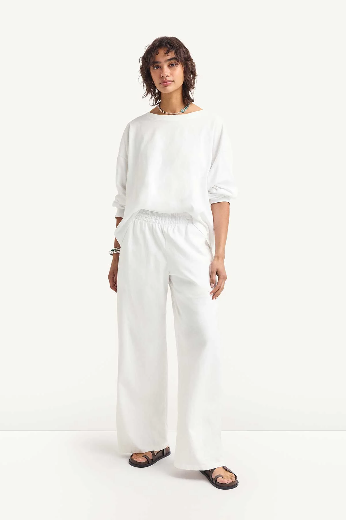 Coast Long Sleeve Crew Neck - White Cotton Jersey