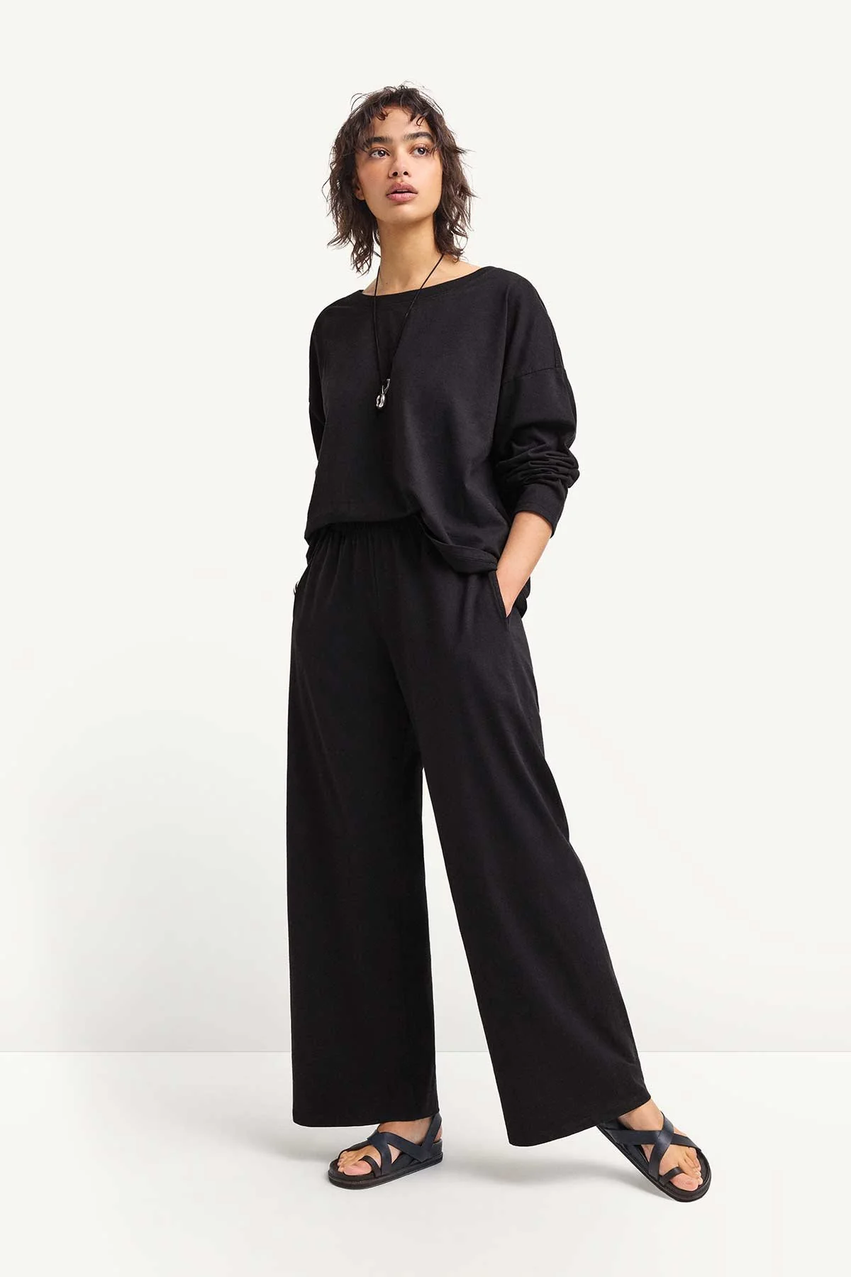 Coast Long Sleeve Crew Neck - Black Cotton Jersey