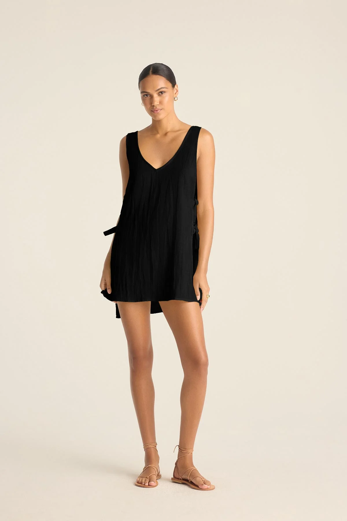 2746-riviera-mini-dress-black-crinkle-linen-1.webp Riviera Mini Dress - Black Crinkle Linen