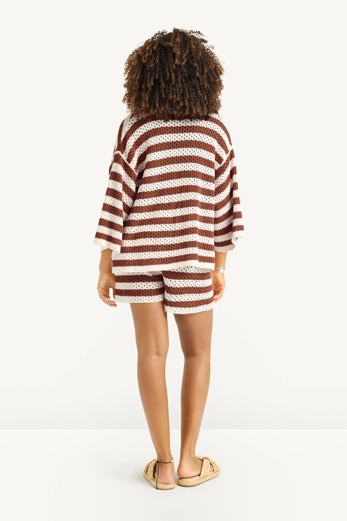 Marea Crochet Resort Shirt - Red Ochre Stripe Crochet