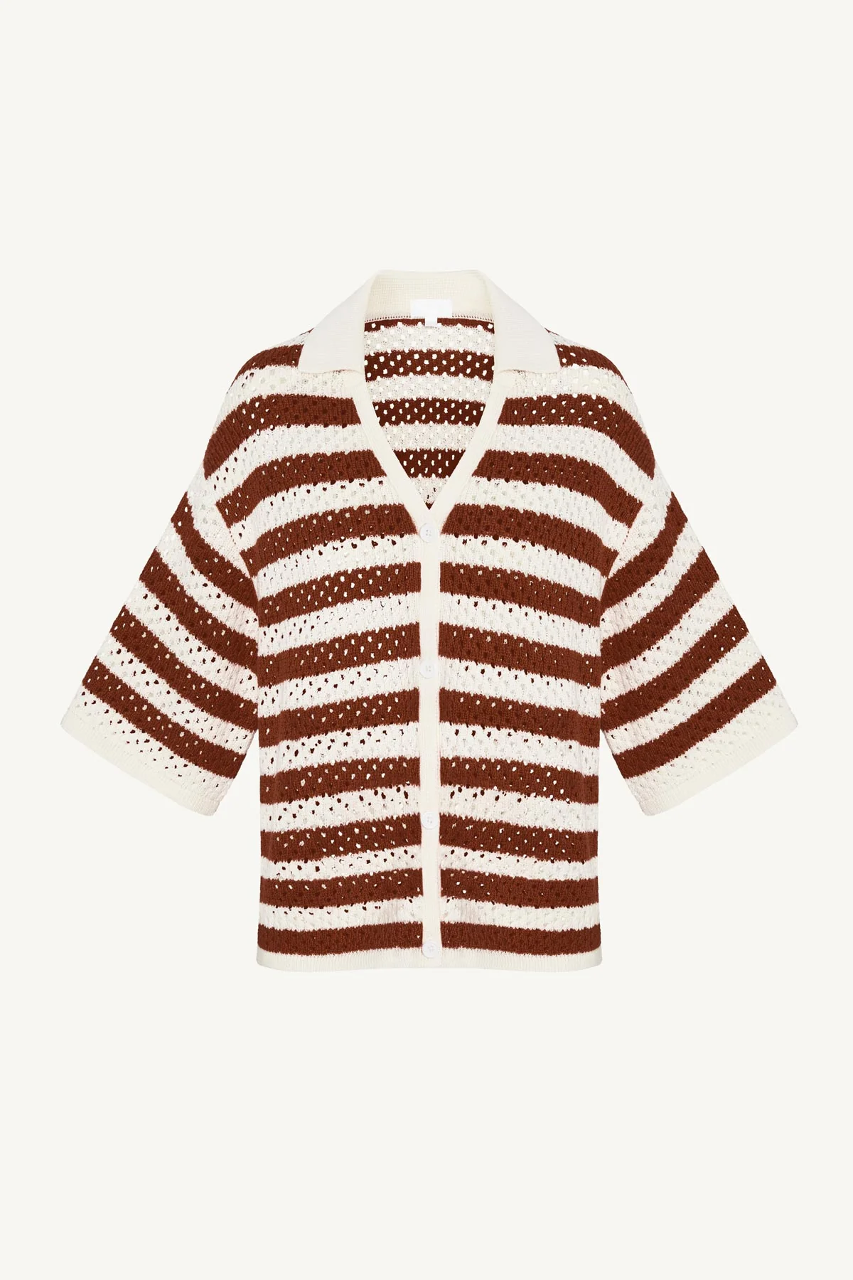 Marea Crochet Resort Shirt - Red Ochre Stripe Crochet