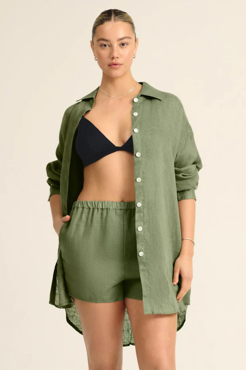 Playa Linen Boyfriend Shirt - Agave EcoLinen