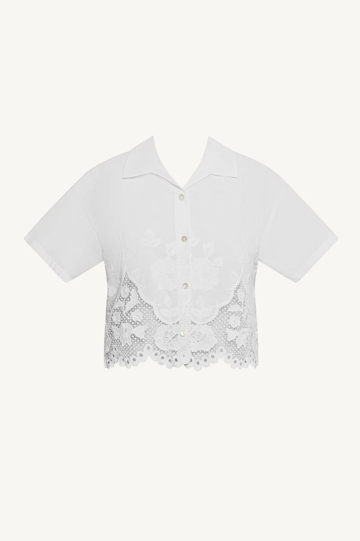 Flora Cropped Shirt - White Beachside Broderie
