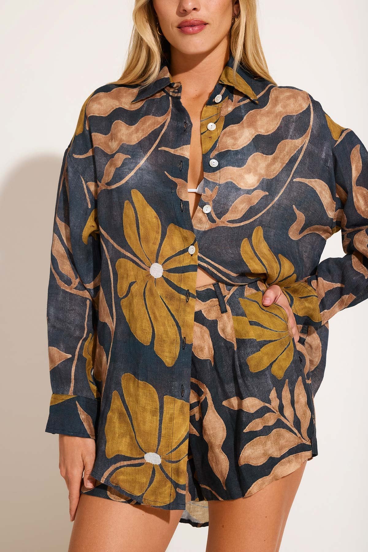 3223-playa-linen-boyfriend-shirt-kelp-flower-ecolinen-1.jpg Playa Linen Boyfriend Shirt - Kelp Flower EcoLinen