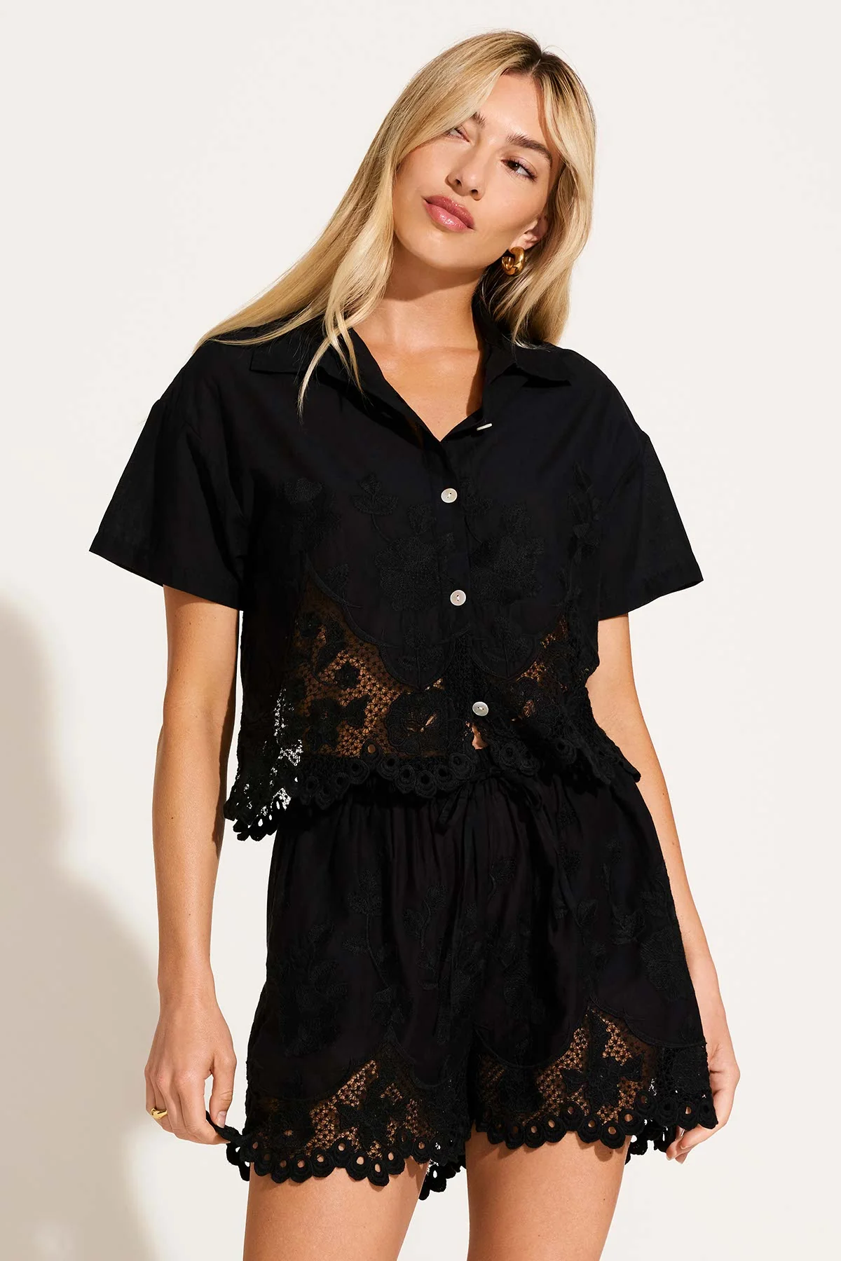 3323-flora-cropped-shirt-black-beachside-broderie-1.webp Flora Cropped Shirt - Black Beachside Broderie