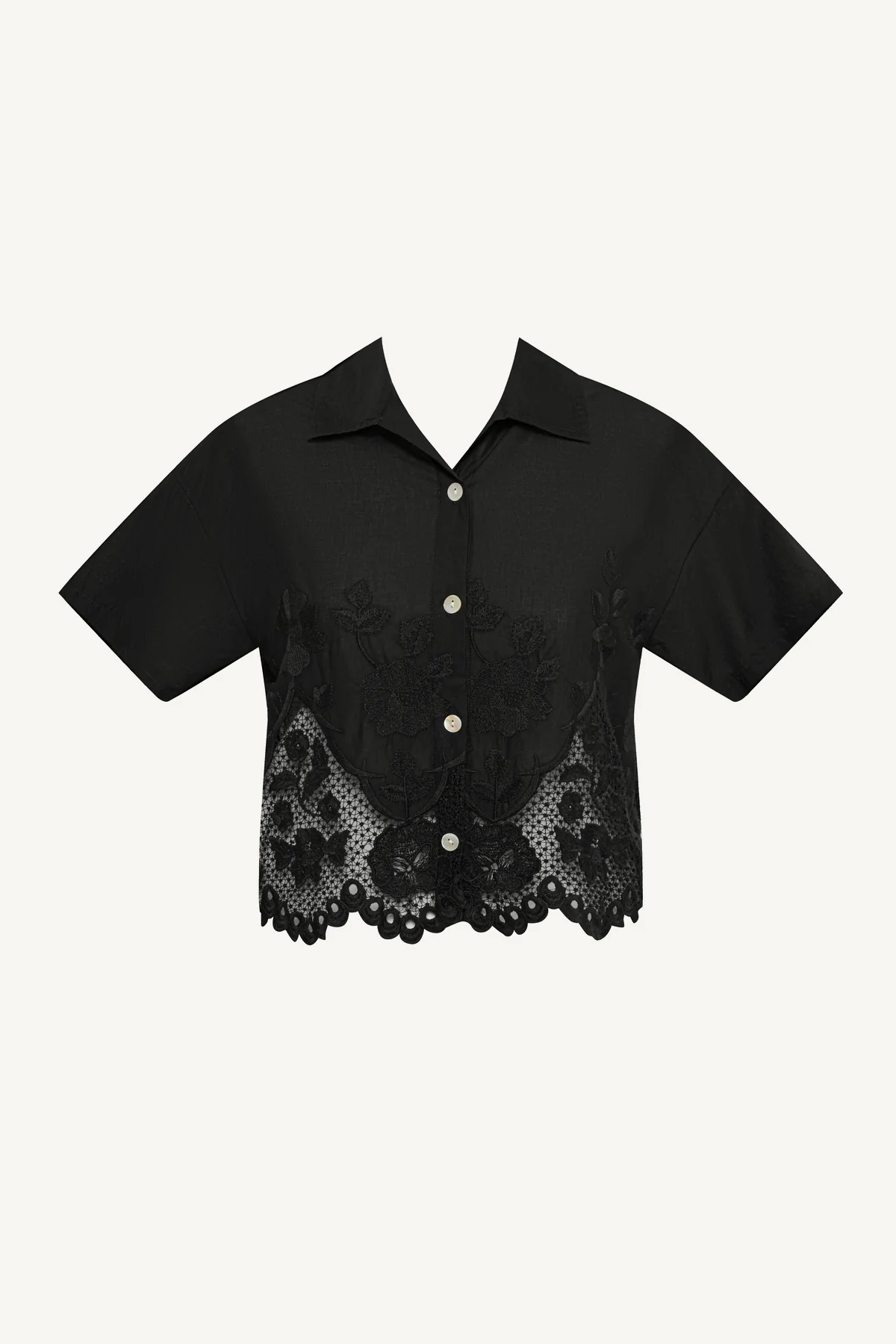Flora Cropped Shirt - Black Beachside Broderie