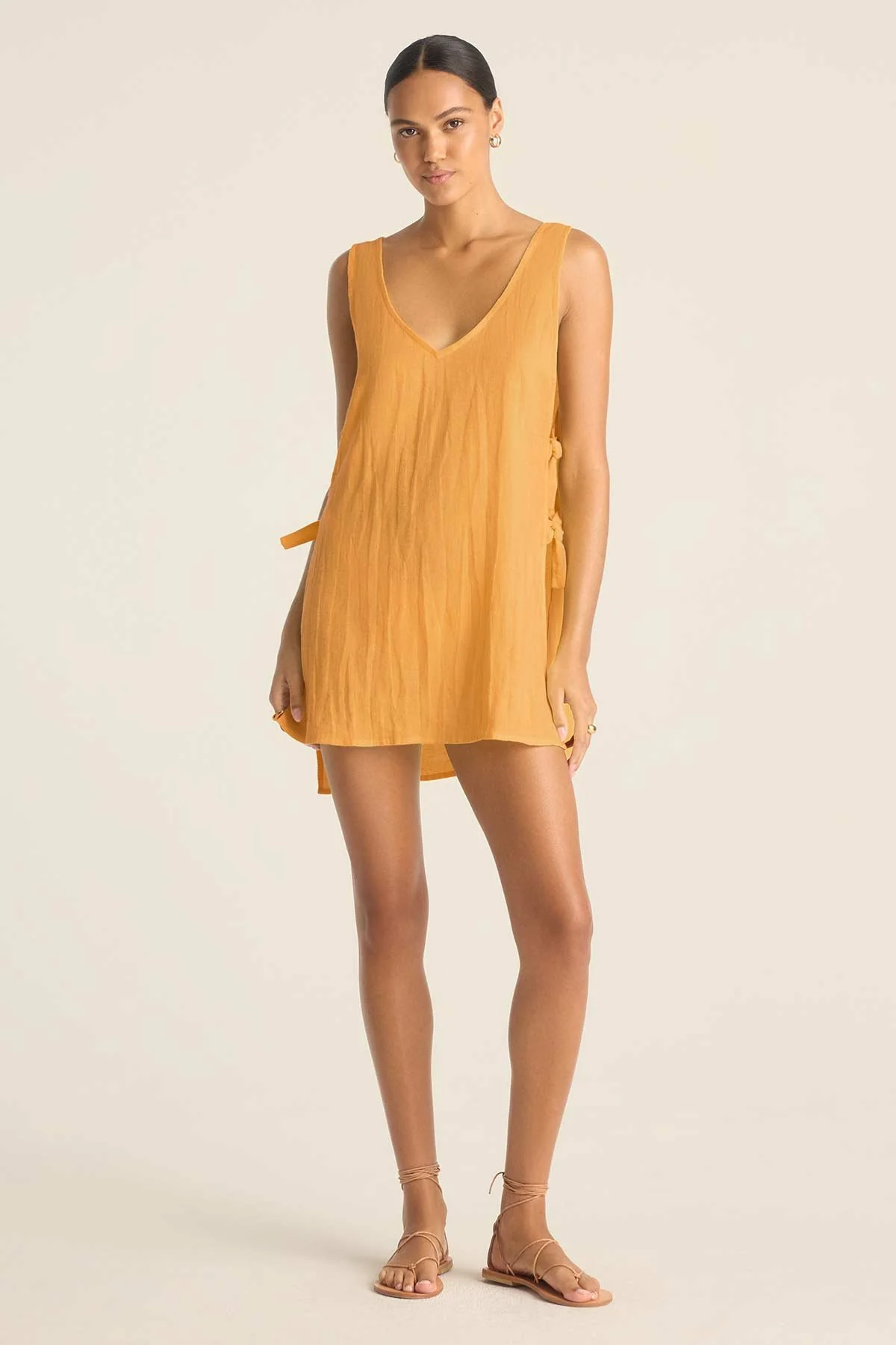 3344-riviera-mini-dress-creamsicle-crinkle-linen-1.webp Riviera Mini Dress - Creamsicle Crinkle Linen