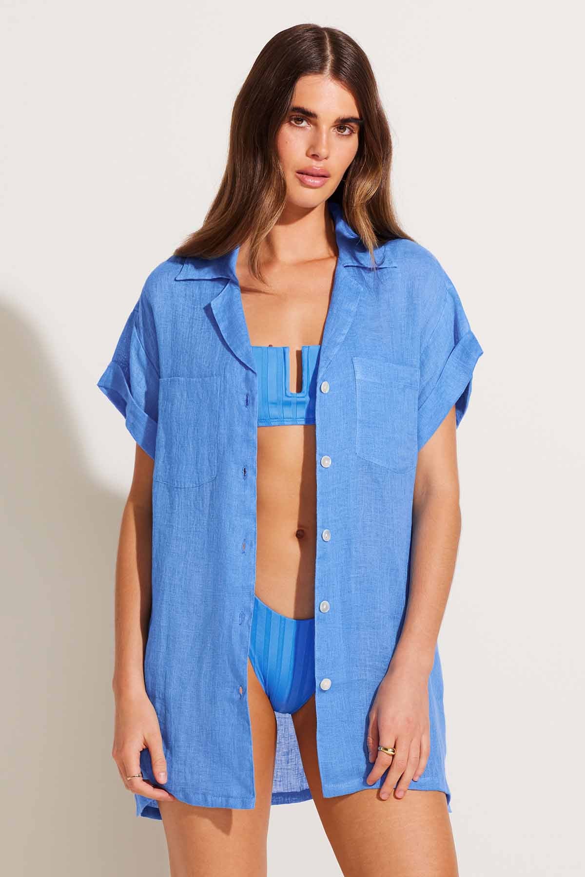 3466-playa-pocket-blouse-dream-blue-ecolinen-1.jpg Playa Pocket Blouse - Dream Blue EcoLinen