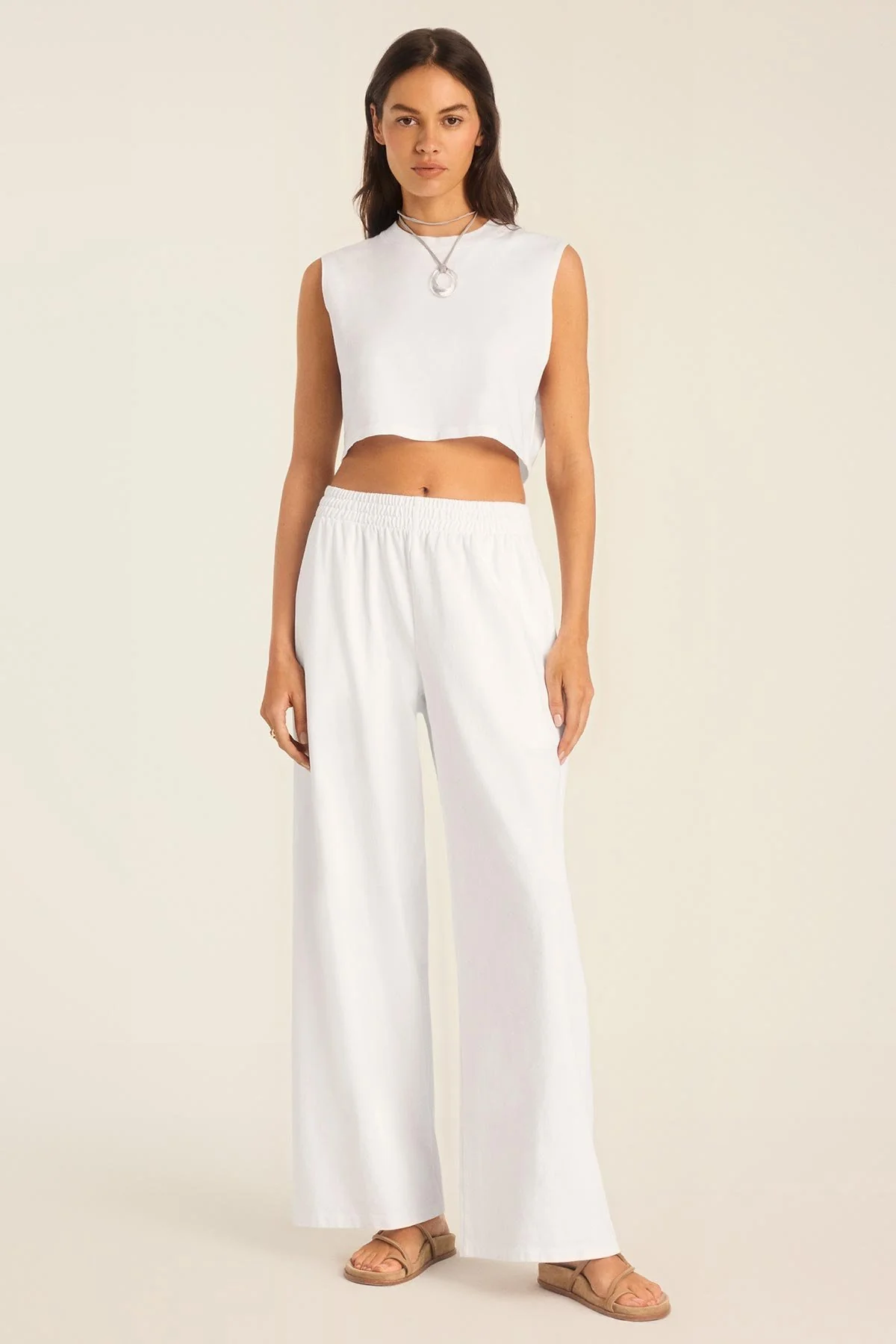 Coast Crop Muscle Tank - White Cotton Jersey