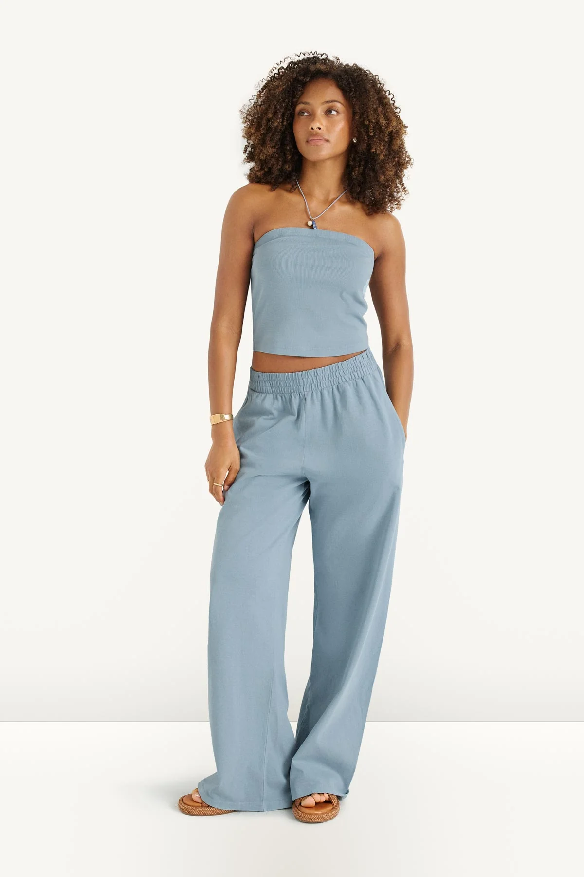 Daybreak Bandeau Top - Dusk Blue Cotton Rib