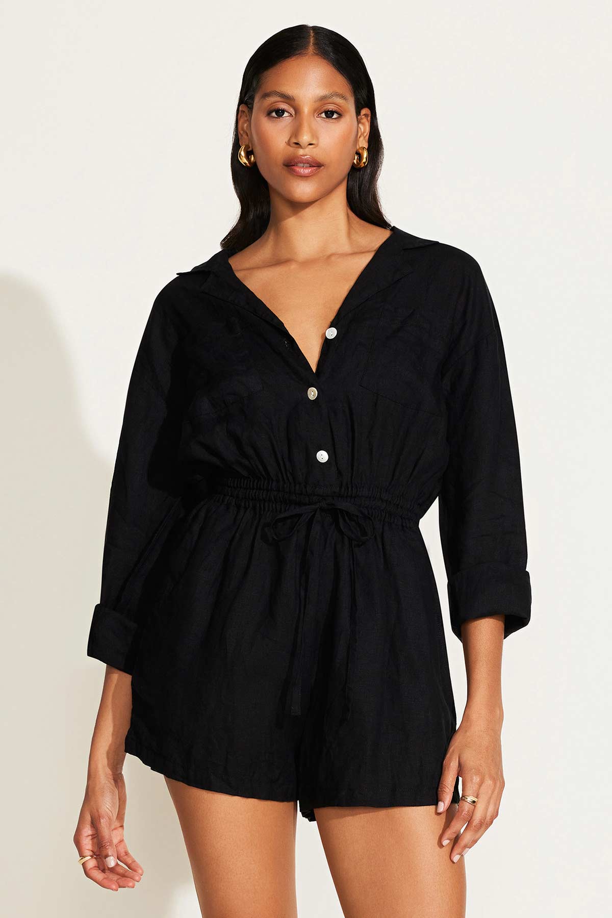 3920-the-getaway-romper-black-ecolinen-1.jpg The Getaway Romper - Black EcoLinen