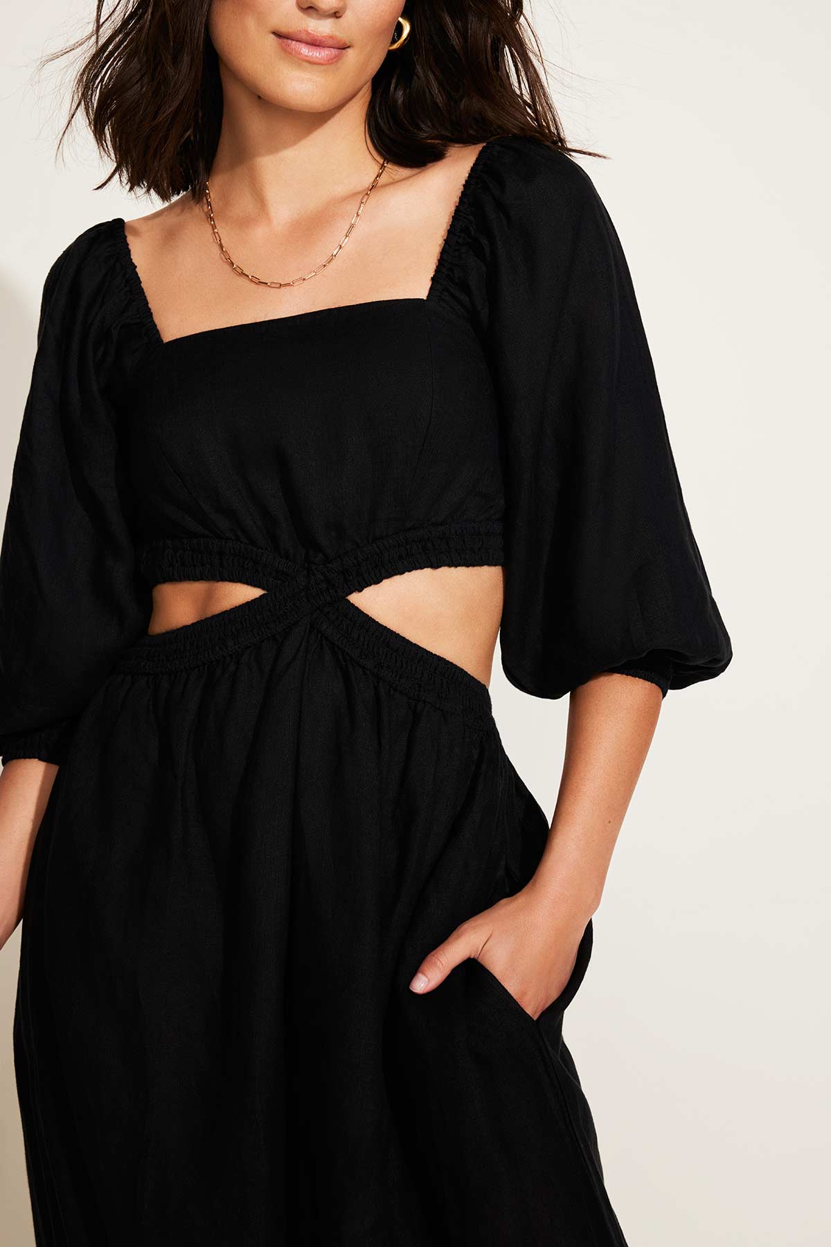 Cierra Cut Out Dress - Black EcoLinen