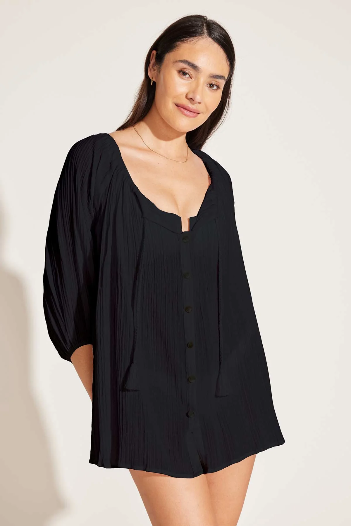 4011-costa-shirt-dress-black-crinkle-organic-cotton-1.webp Costa Shirt Dress - Black Crinkle Organic Cotton