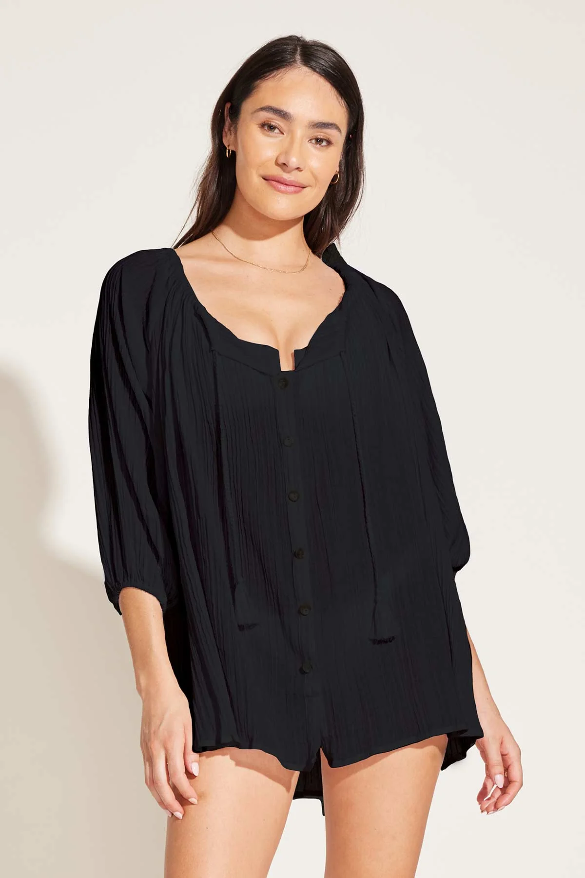 4011-costa-shirt-dress-black-crinkle-organic-cotton-2.webp Costa Shirt Dress - Black Crinkle Organic Cotton