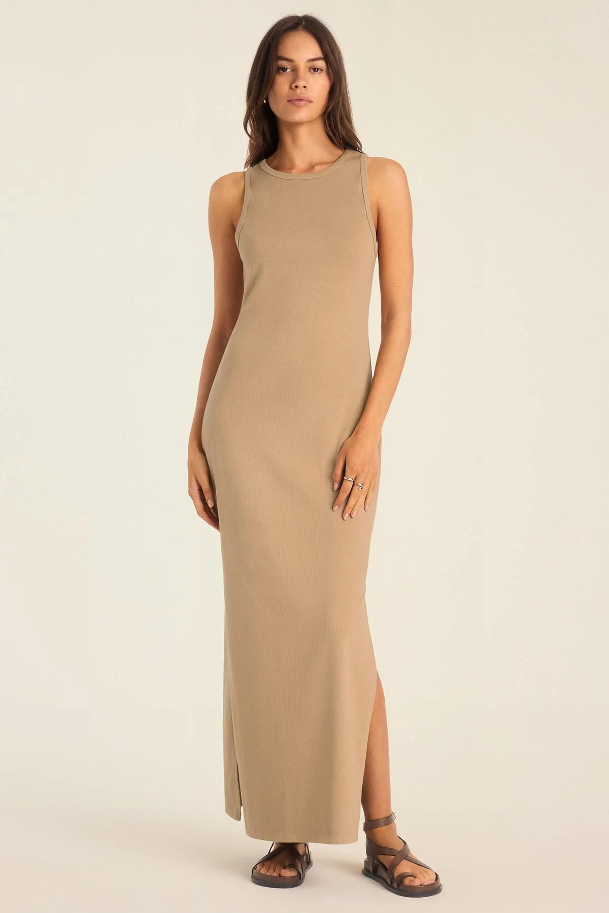 4381-daybreak-essential-midi-dress-latte-cotton-rib-1.webp Daybreak Essential Midi Dress - Latte Cotton Rib
