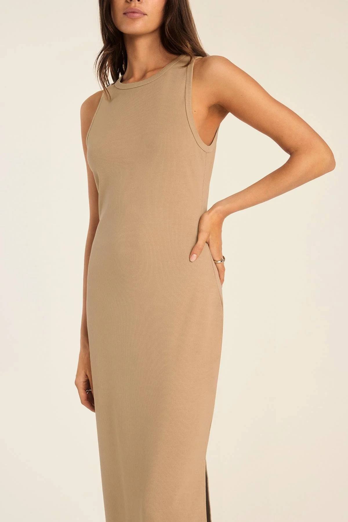 Daybreak Essential Midi Dress - Latte Cotton Rib