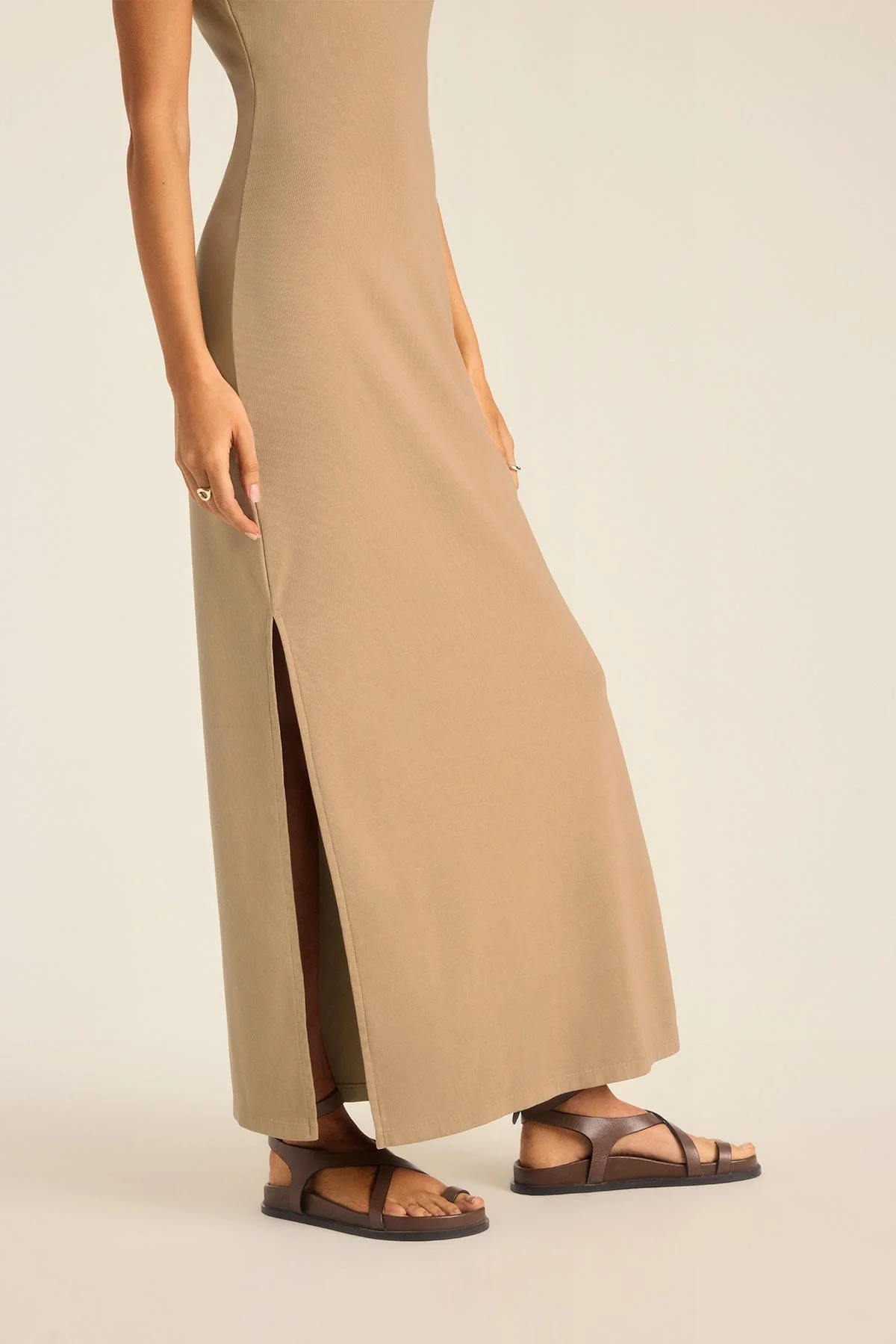 Daybreak Essential Midi Dress - Latte Cotton Rib