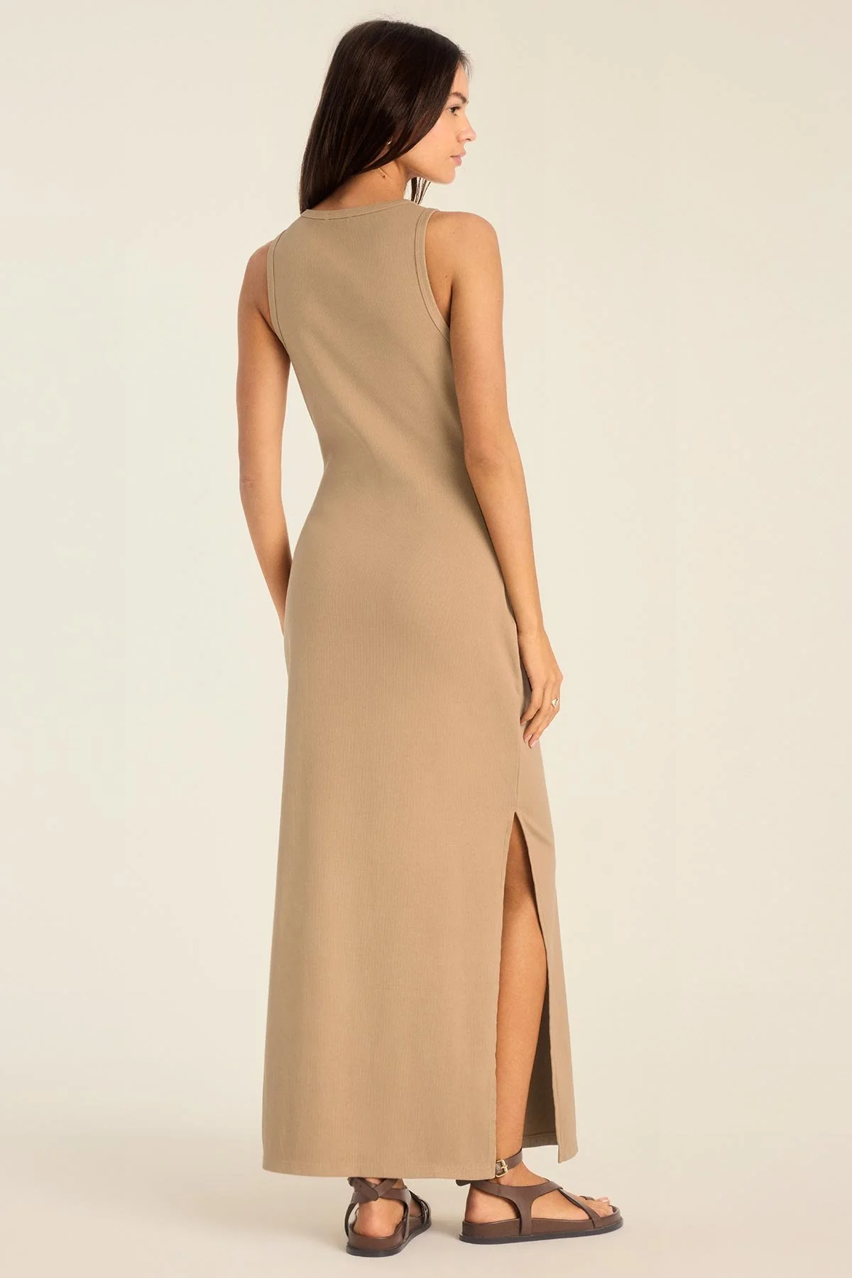 Daybreak Essential Midi Dress - Latte Cotton Rib