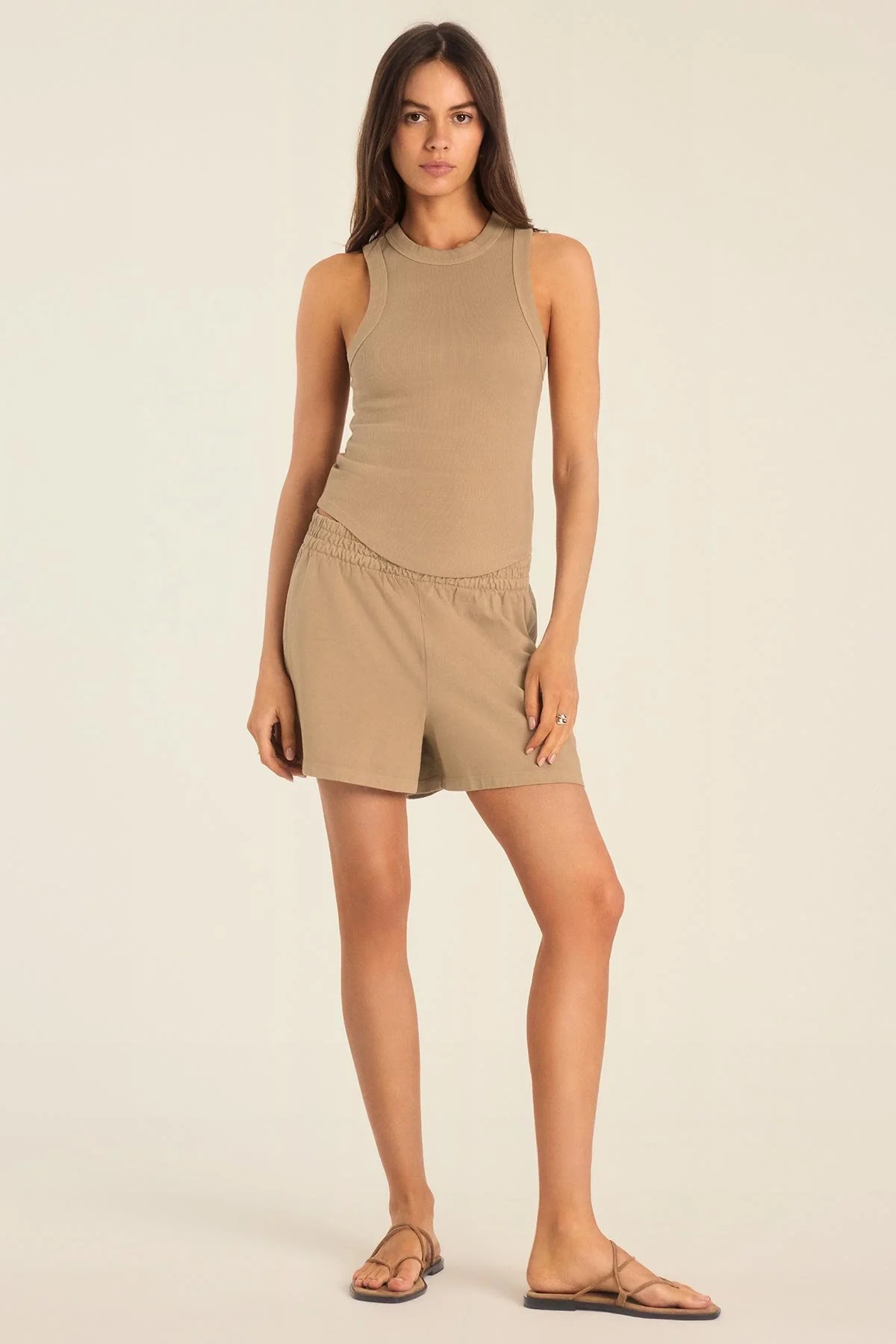 Daybreak Essential Tank - Latte Cotton Rib