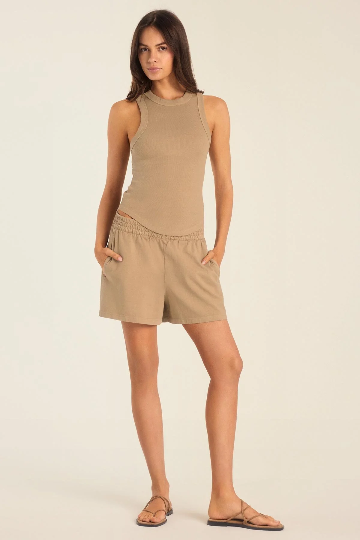Daybreak Essential Tank - Latte Cotton Rib