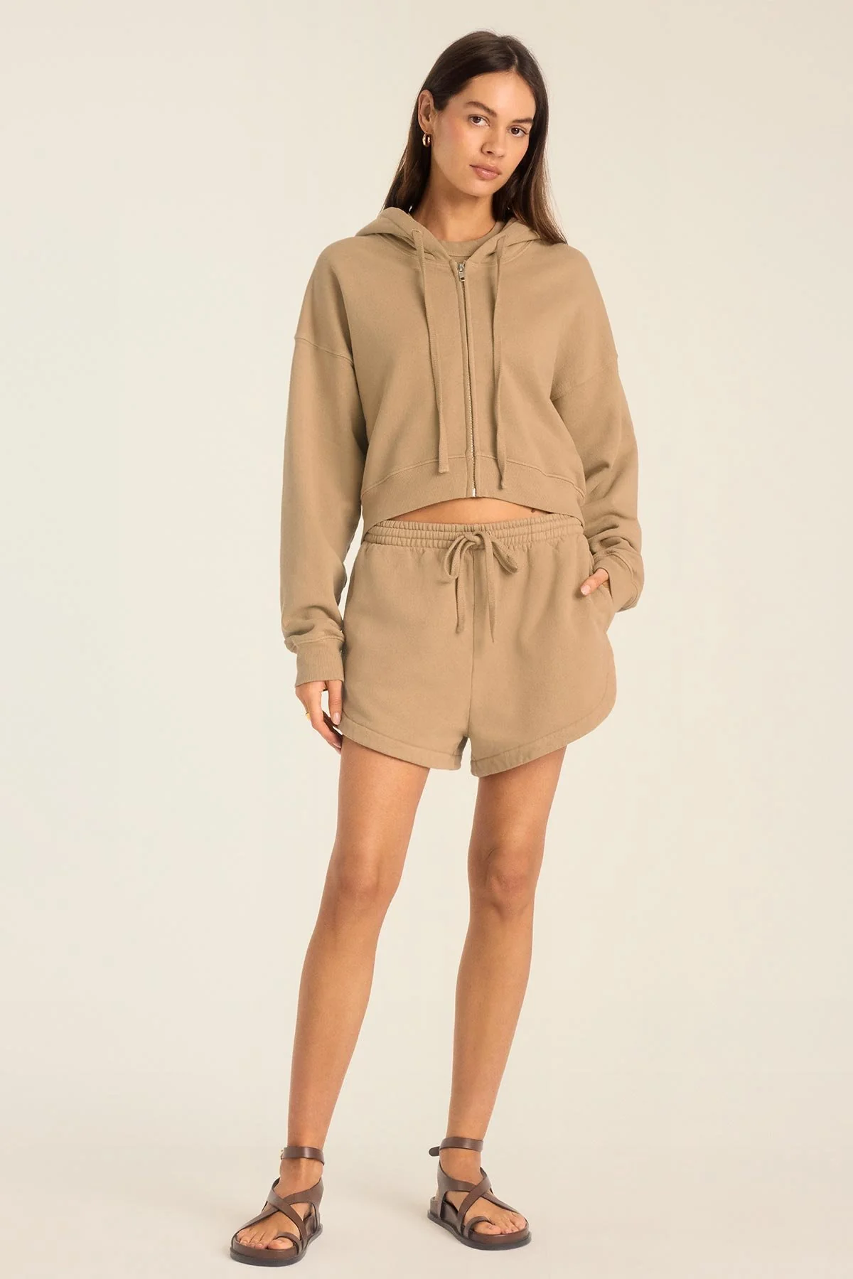 Dawn Crop Hoodie - Latte French Terry