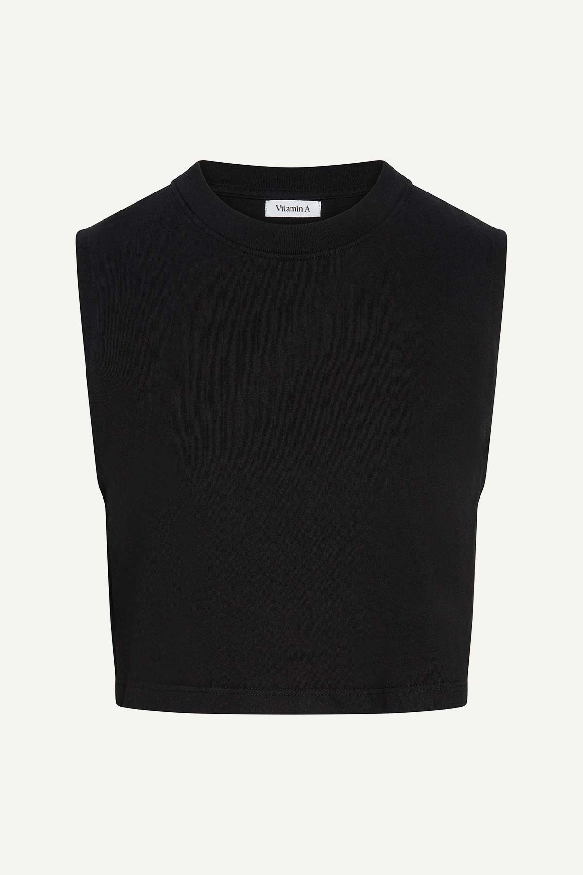 Coast Crop Muscle Tank - Black Cotton Jersey