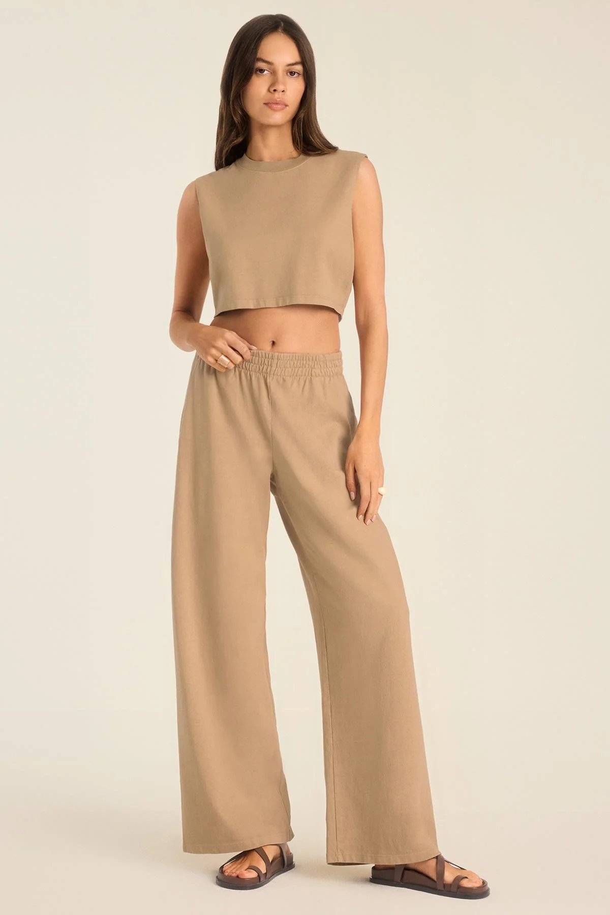 Coast Crop Muscle Tank - Latte Cotton Jersey
