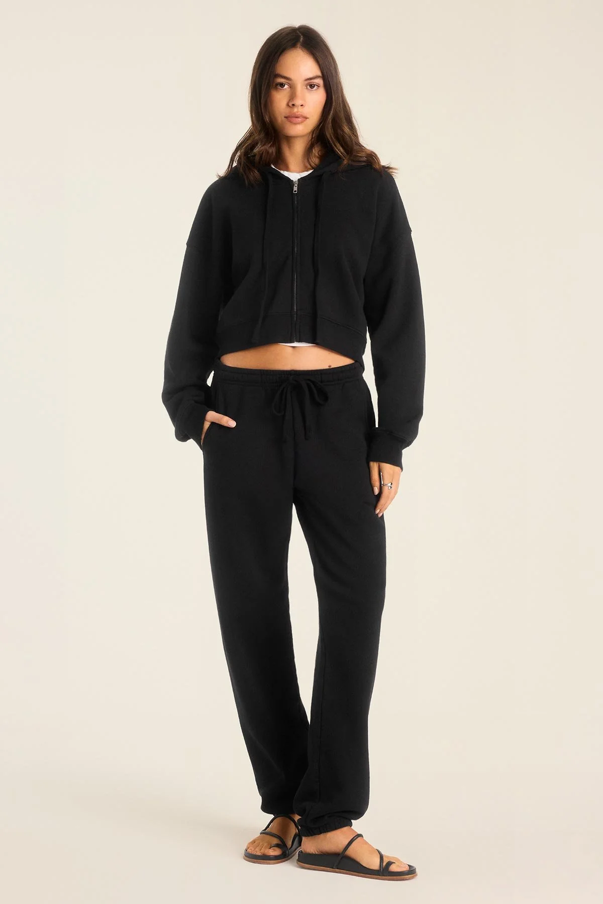 Dawn Crop Hoodie - Black French Terry