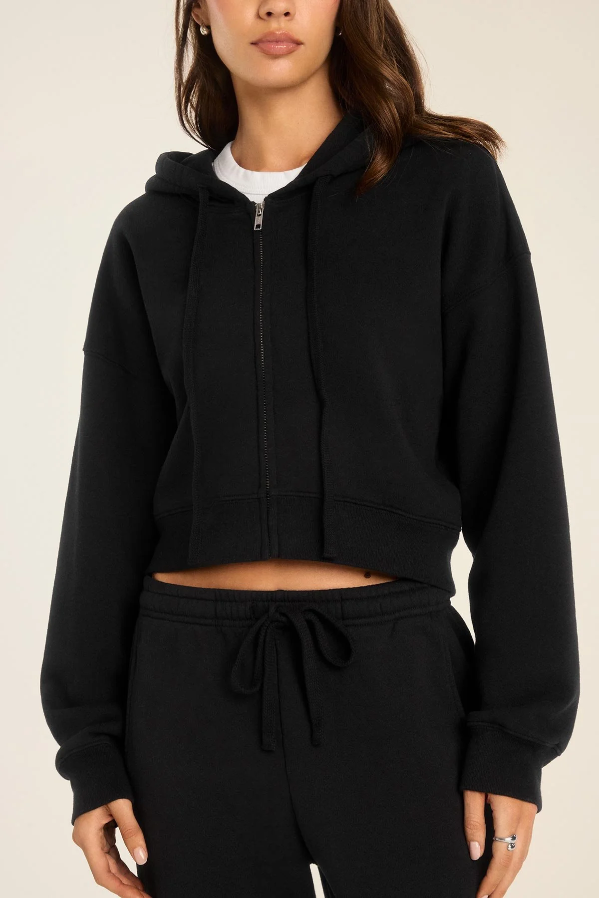 Dawn Crop Hoodie - Black French Terry