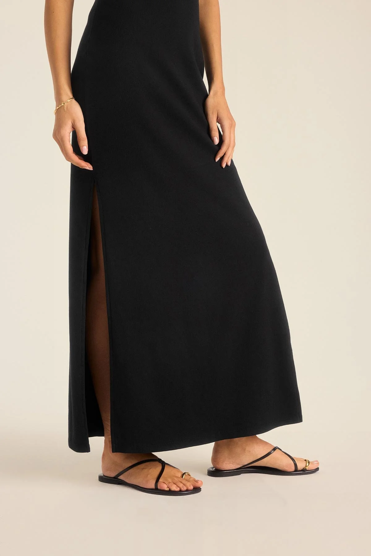 Daybreak Essential Midi Dress - Black Cotton Rib