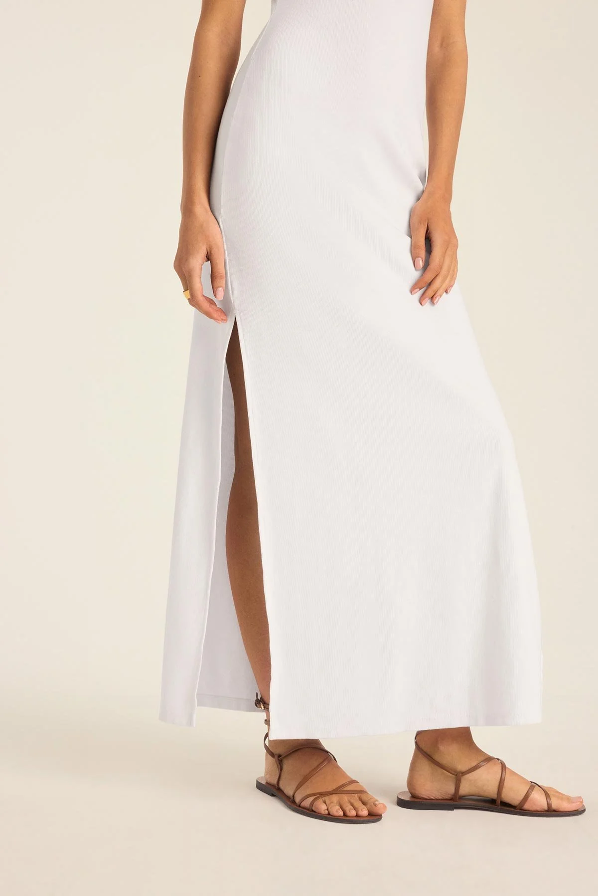 Daybreak Essential Midi Dress - White Cotton Rib