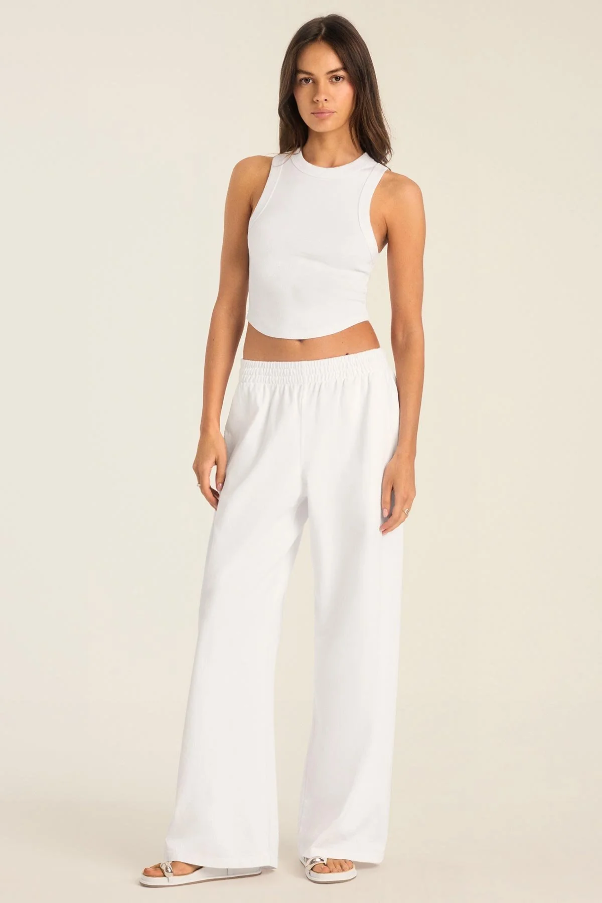 Daybreak Essential Crop Tank - White Cotton Rib