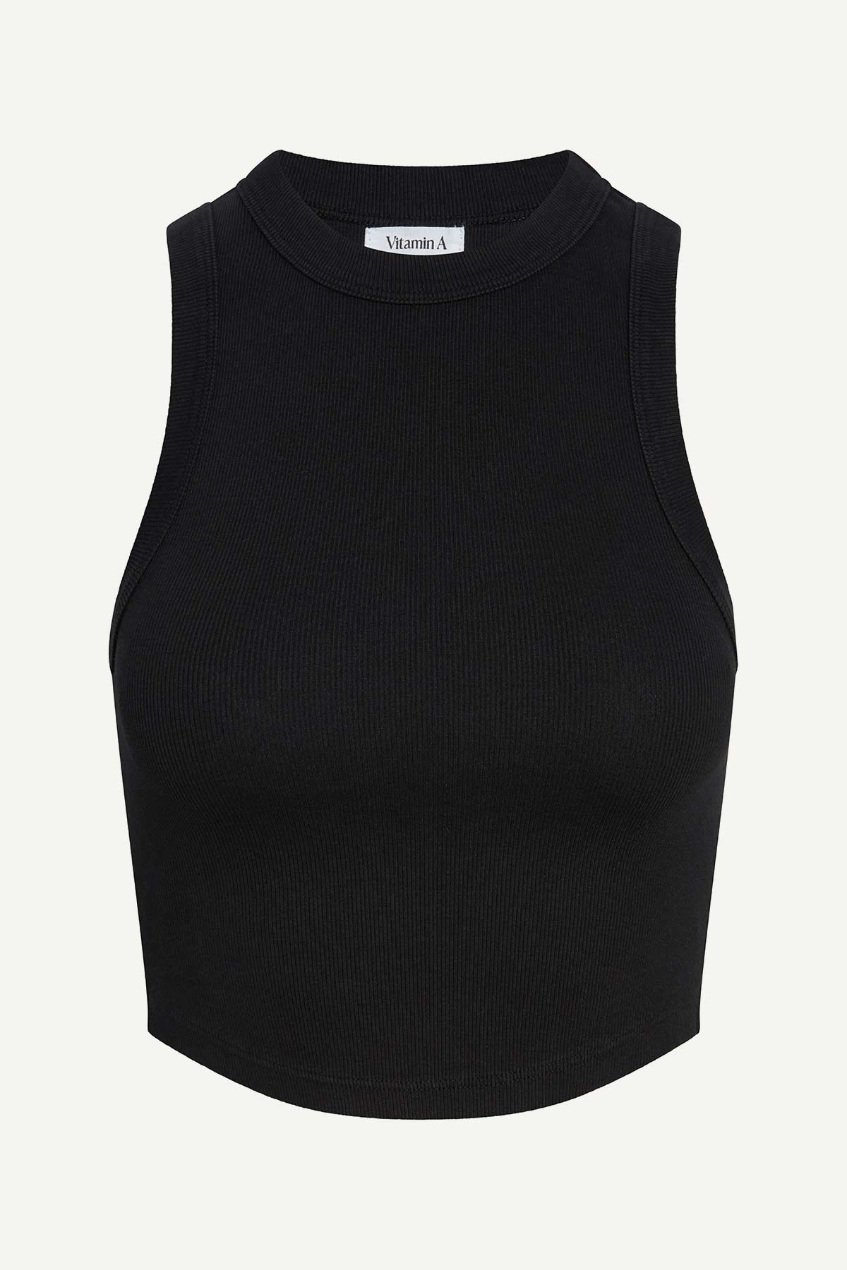 Daybreak Essential Crop Tank - Black Cotton Rib
