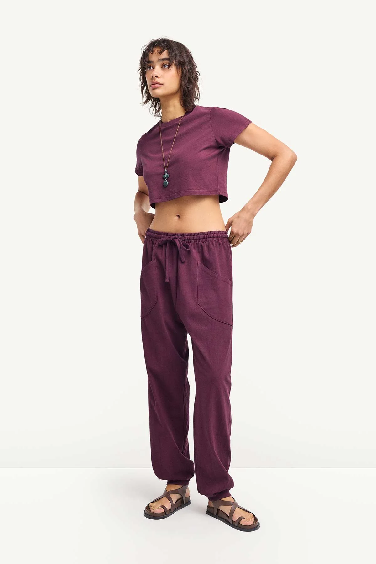 Coast Fitted Crop Shirt - Crushed Berry Cotton Jersey